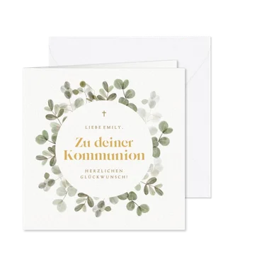Glückwunschkarte Kommunion Kranz aus Eukalyptus
